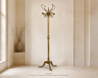 Ornate Italian Brass Coat Rack with Rotating Crown Hollywood Regency