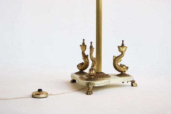 Mid Century Italian Floor Lamp: Marble, Onyx & Brass Fish Base