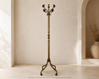 Vintage Brass Coat Rack with Antique Patina and Shield Hooks