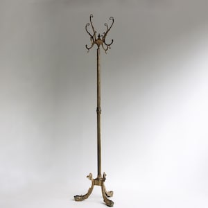 Standing Coat Rack Italian Mid-century Hall Tree Hollywood Regency Coat Hat Rack Brass Clothes Rack Tripod Fish Base Craftsmanchip, 1960s
