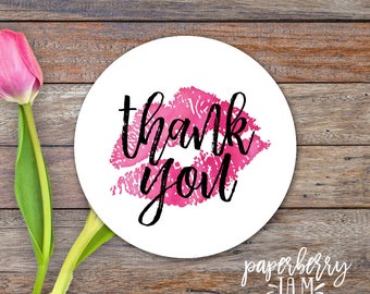 Lipstick Thank you Stickers / Thank You Lip Stickers / Modern Calligraphy / Thank You Labels / Etsy Packaging Stickers / Lipgloss, Makeup