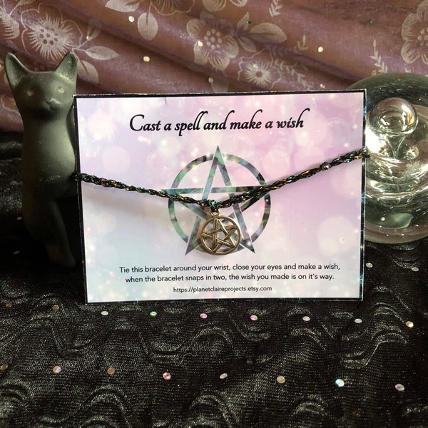 Pentagram bracelet, wish bracelet, pagan gift, Goth jewellery, Witchy witch bracelet, pentacle bracelet, protection jewellery, charmed.