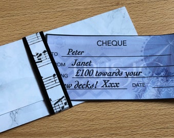 Personalised  music Cheque and wallet for music lovers , Money wallet, voucher wallet, ticket wallet, concert ticket wallet gift