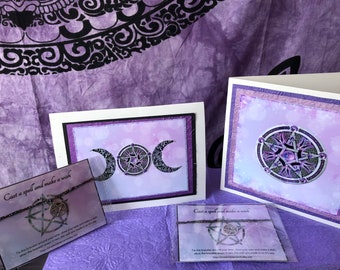 Pagan cards, Triple moon Goddess card, Blessed be card, decorative pentagram card, Pagan card, Witchy card, Goth card, Pagan Birthday card,