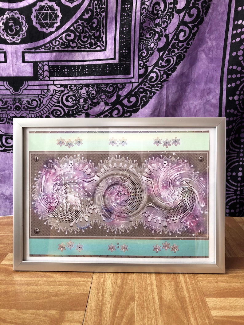 Boho embellished A4 framed art print boho decor Canvas art print Boho art pyschedelic art, room embellishment