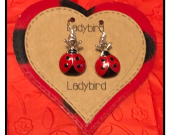 Lady bird dangle drop enamel earrings, ladybird gift, ladybird jewellery, gift for her, Christmas gift, Birthday gift.