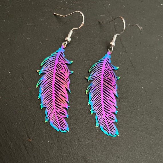 Rainbow clearance feather earrings