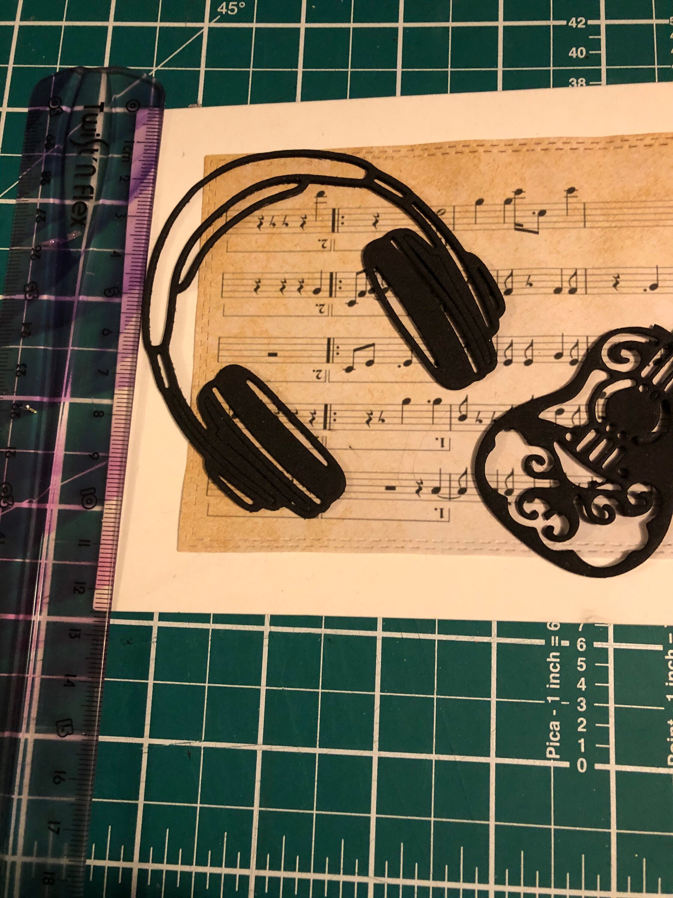 Music themed handcrafted gift card headphones and guitar cut Etsy
