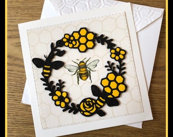 Bee gift card, Bee blank card, All occasions Bee card, Bee lovers card, 3D bee card,