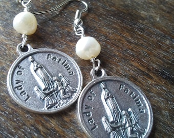Our Lady of Fatima Pearl Earrings