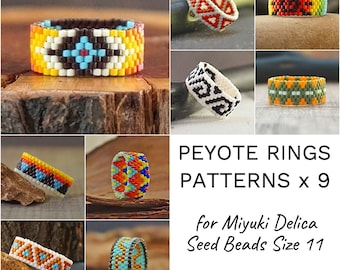 Peyote rings patterns Set Beading pattern Beaded rings Beadwork ring Jewelry pattern PDF Instant download Beadweaving pattern Seed bead ring