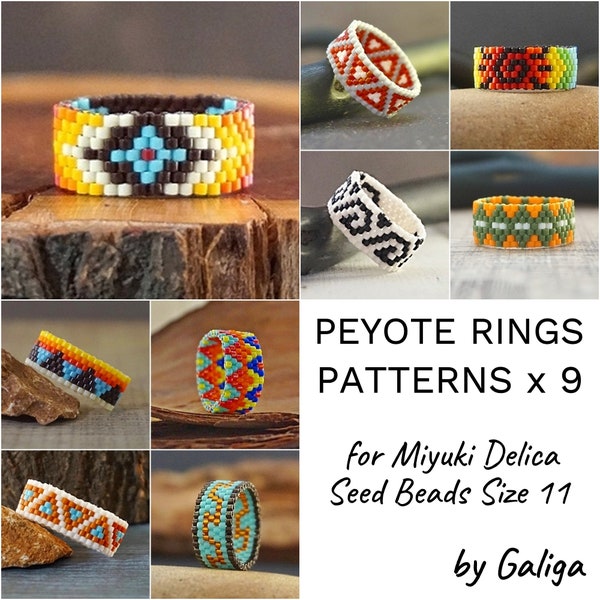 Peyote rings patterns Set Beading pattern Beaded rings Beadwork ring Jewelry pattern PDF Instant download Beadweaving pattern Seed bead ring