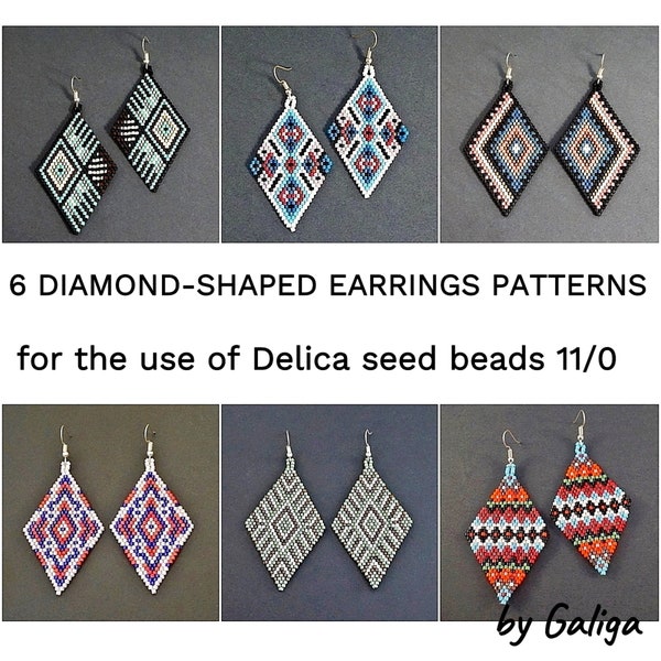 Bead Earrings Patterns Set Of 6 Brick Stitch PDF Digital Beadwoven Jewelry Making Beading Pattern Beadwork Beaded Earrings DIY Geometric