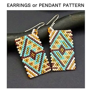 Beaded earrings patterns, Beading pattern, Geometric Seed bead pattern, Jewelry pattern Rectangle earrings tutorial, download pdf pattern