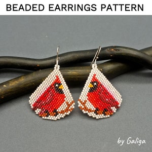 Rot Kardinal Vogel Muster Perlen Ohrringe DIY Perlen Schmuck Muster Vogel Ohrring Muster Digitaler Download Ziegel-Stich Perlenarbeit machen