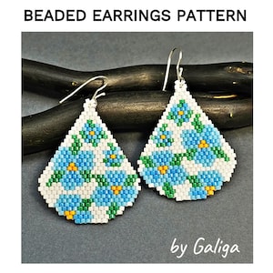 Blue Forget Me Not Earrings pattern Flower Design Beading DIY Floral Beaded Seed bead Jewelry Making brick stitch Beadwork Do It Yourself