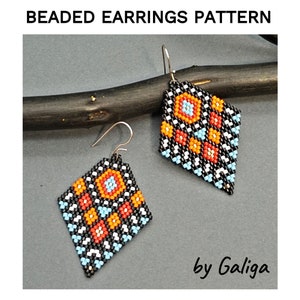 Diamond-shaped beaded earrings pattern for beading Jewelry making brick stitch earrings diy seed bead pdf file digital geometric beadwork