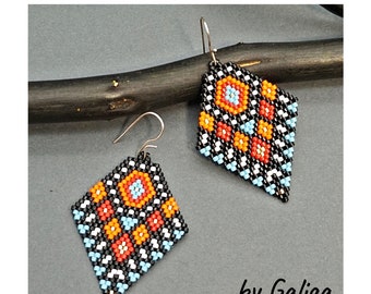 Diamond-shaped beaded earrings pattern for beading Jewelry making brick stitch earrings diy seed bead pdf file digital geometric beadwork