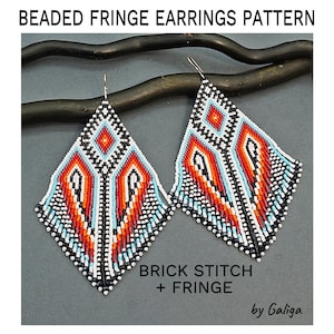 Beaded Earrings Pattern Fringe, Brick Stitch Native Beaded Earrings Pattern, Beading Pattern, Seed Bead Pattern Beadwork Jewelry Pattern