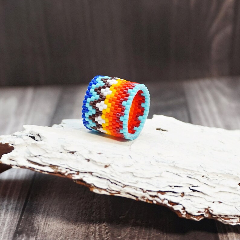 Colorful Beaded Ring Pattern Wide Seed Bead Ring Pattern Etsy