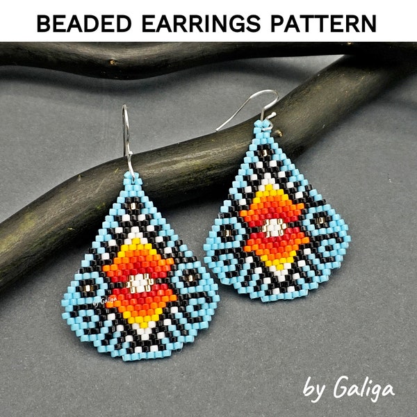 Teardrop Beaded earrings pattern, Beading pattern, Seed bead pattern, Jewelry pattern Drop earrings , brick stitch digital Beadwork pattern