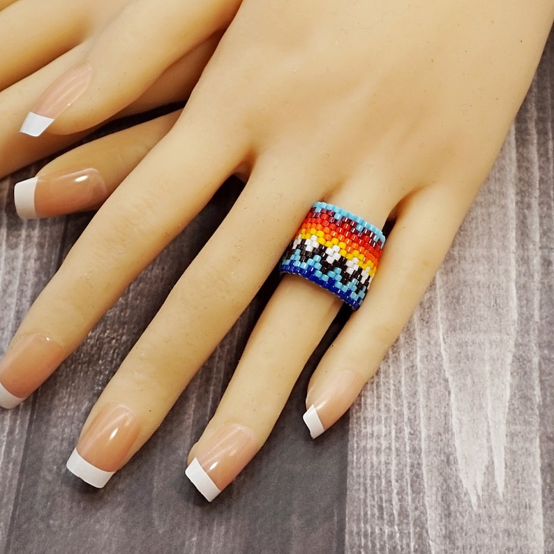 Colorful Beaded Ring Pattern Wide Seed Bead Ring Pattern Etsy