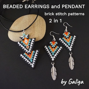 Beaded earrings pattern beading pattern pendant pattern tribal earrings Brick stitch seed bead pattern instant download pdf boho earrings