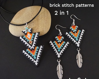 Beaded earrings pattern beading pattern pendant pattern tribal earrings Brick stitch seed bead pattern instant download pdf boho earrings