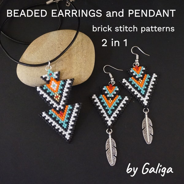 Beaded earrings pattern beading pattern pendant pattern tribal earrings Brick stitch seed bead pattern instant download pdf boho earrings