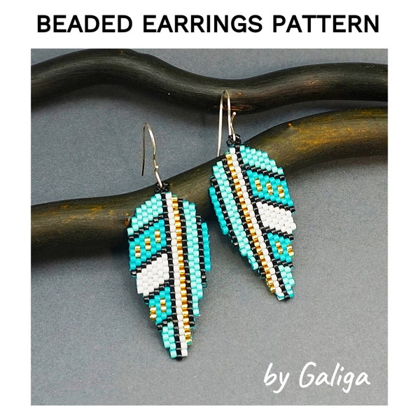 Turquoise Leaf Earrings Pattern Seed Bead Earrings Design Beaded Schema Leaves Beading Patterns Jewelry Making Brick Stitch Do It Yourself