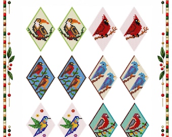 Brick Stitch Bird Earrings Pattern Set of 6 Beaded Designs Seed Bead Delica Beading PDF Jewelry Patterns