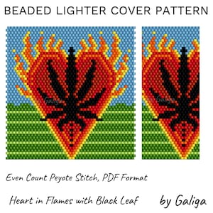 Beaded Lighter Cover Pattern Flaming Heart Peyote Stitch – Seed Bead Lighter Sleeve Design – DIY Beading Chart Ethnic Symbolic Motif