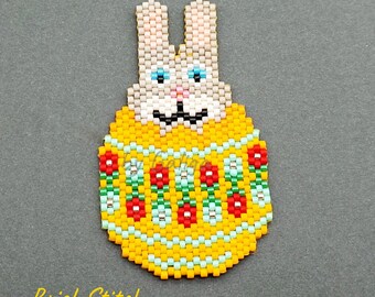 Osterhase im Ei Ziegel Stitch Perlenmuster Peyote Perlenmuster Rocailles Accessoire Digital Download Dekoration Wohnkultur diy
