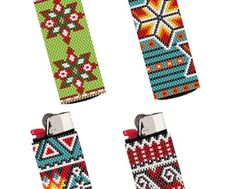 Perlenbesetzte Feuerzeughüllen-Sets mit floralen, geometrischen und Boho-Motiven