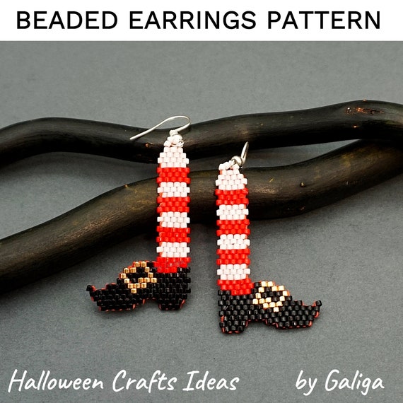 HALLOWEEN Patterns WITCH LEGS Beaded Earrings Pattern Holiday Beading Pattern Seed Bead Brick Stitch Digital Download Happy Halloween