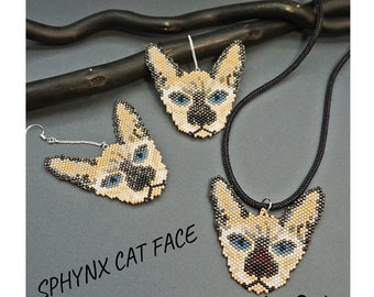 Sphynx Cat Beaded Pattern DIY Earrings Seed Bead Pendant Beading Design Brick Stitch pdf Digital Patterns Cats How to make Jewelry Brooch