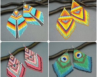 Fringe Beaded Earrings Patterns Set Beading Jewelry Making Seed Bead XL Oversized Earrings Designs DIY Digital pdf Beadwork for Delica Beads