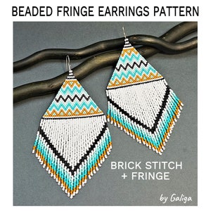 Beaded Earrings Fringe Pattern Turquoise Ethnic Beading Pattern Seed Bead Pattern Brick Stitch Beadwork Jewelry Large Big Earrings Digital