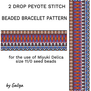 2 drop peyote bracelet pattern for beading Pattern digital download boho pattern wide cuff pattern folk ethnic bracelet pattern pdf pattern