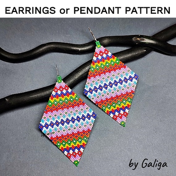 Beaded earrings pattern Ethnic Style Beading Ornament Seed bead Jewelry DIY earrings Necklace Patterns Geometric Beadwork Brick Stitch