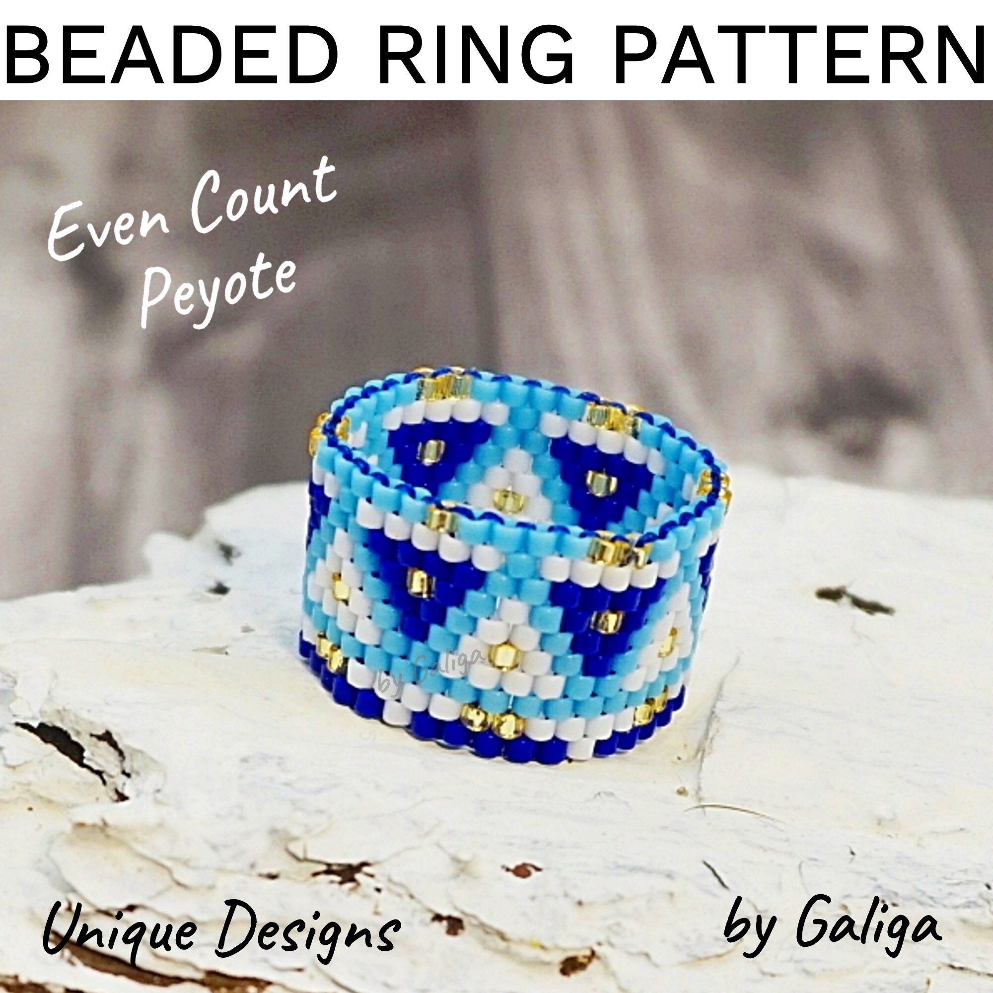 Blue Beaded Ring Pattern Even Count Peyote Beading Jewelry Making ...