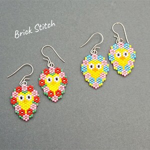 Poussins de Pâques Brick Stitch Perles Vacances de printemps Couronne de fleurs Boucles d'oreilles en perles Motif accessoire de perles Décorations numériques Décoration d'intérieur bricolage