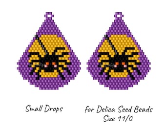Cute Spider Earrings Beading Pattern Brick Stitch Beaded Chart Teardrop Seed Bead Design Spooky Halloween Crafts Seed Bead Jewelry Making