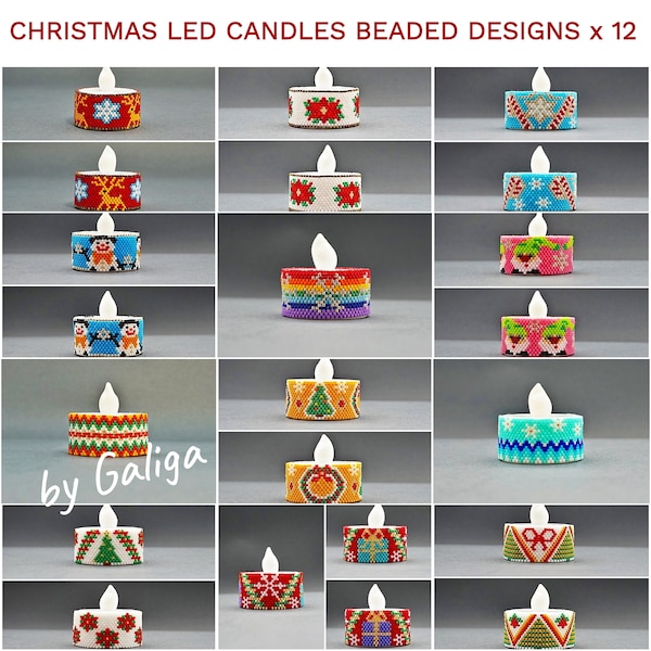 Tea Light Candle Holder Patterns Set Of 12 Christmas Ornaments Led Electric Battery Candle Cover Tealight T-light Xmas Holiday Beading Diy