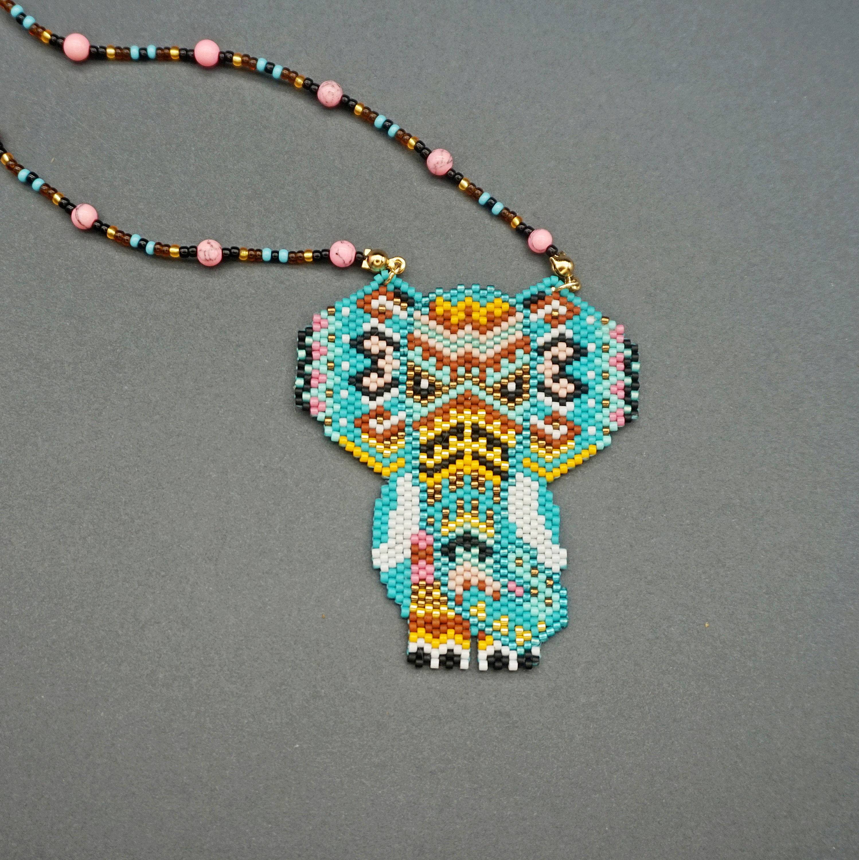 Beaded Elephant Pattern Seed Bead Necklace DIY Jewelry Ethnic Beadwork ...