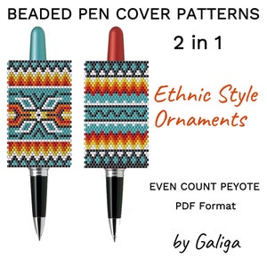 Peyote Pen Cover Patterns For Beading Patterns Ethnic Native Tribal For Pen Wrap Bead Pen Patterns Geometric Digital PDF Instant Download