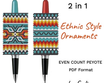 Peyote Pen Cover Patterns For Beading Patterns Ethnic Native Tribal For Pen Wrap Bead Pen Patterns Geometric Digital PDF Instant Download