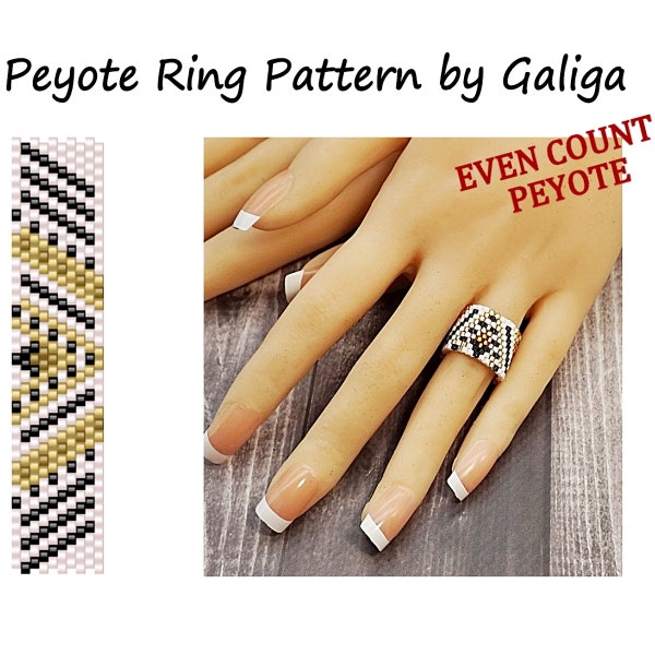 Gold seed bead ring pattern even count peyote beading jewelry making Delica rings digital pattern diy homemade beadwork bead rings patterns