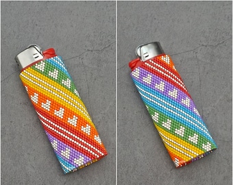 RAINBOW Lighter Cover Pattern Silver Hearts Lighter Case Beaded Patterns Lighters Freedom Design Friendship Gifts DIY lgbt Flag Colors pdf