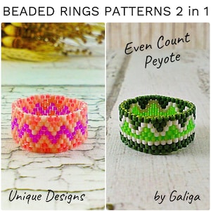 Peyote ring pattern 2 in 1 Beadwork Pattern for Beading pattern instant download Beaded pattern Seed bead ring digital pattern green ring